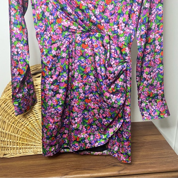 ZARA - Pink Floral Mini Wrap Dress - Size S - Picture 11 of 13